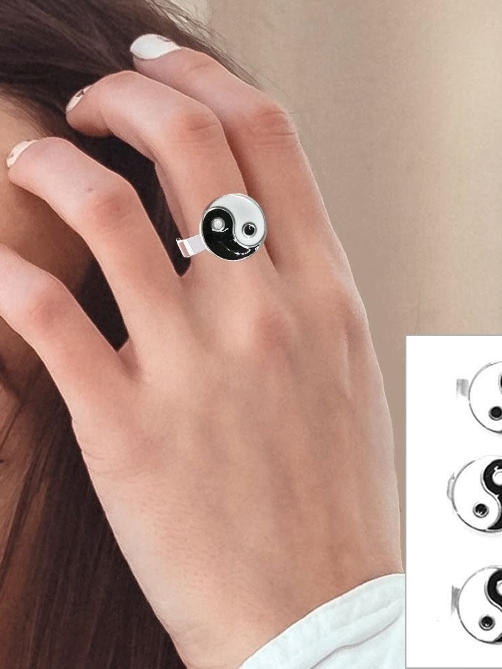 Yin Yang Stainless Steel Ring - Black & White